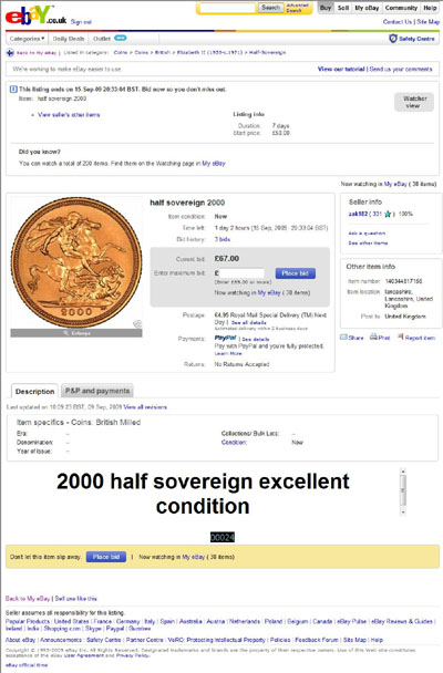 zak182 eBay Listing Using our 2000 Half Sovereign Photographs